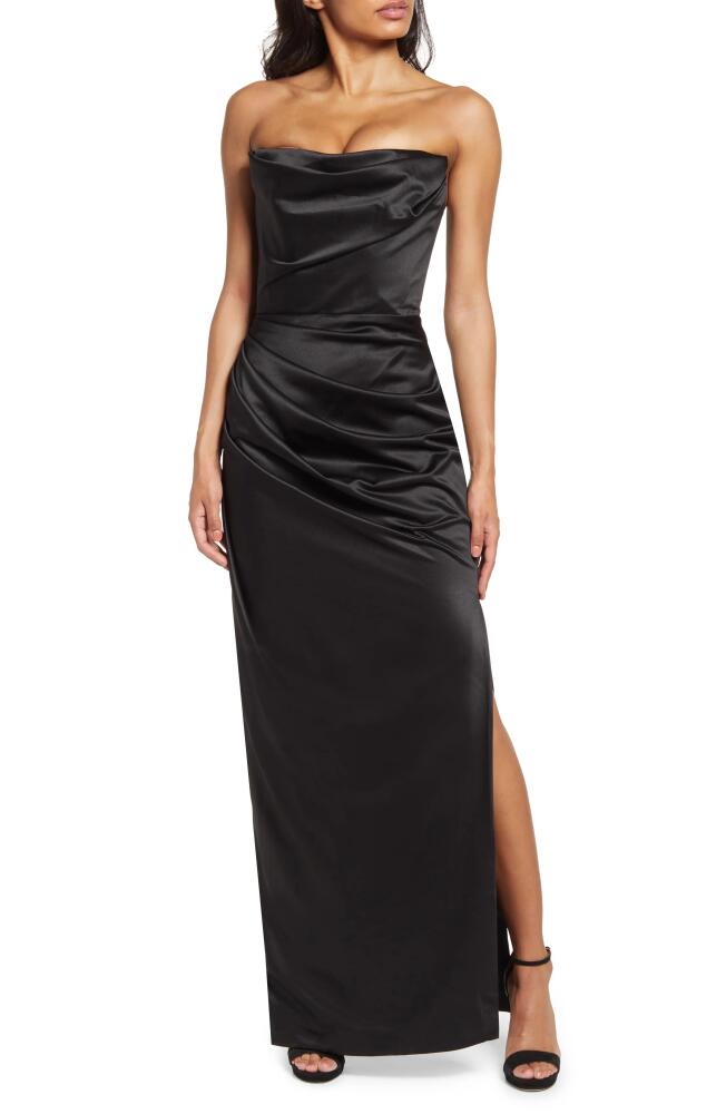 HOUSE OF CB Adrienne Satin Strapless Gown in Black Cover