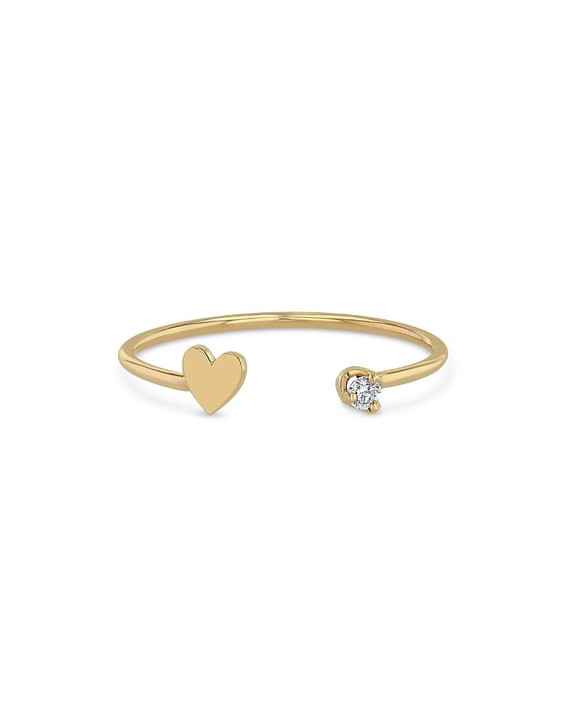 Zoe Chicco 14k Yellow Gold Itty Bitty Heart & Prong Diamond Open Ring Cover