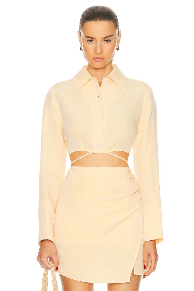 MATTHEW BRUCH Long Sleeve Cropped Button Up Shirt in Peach Cover