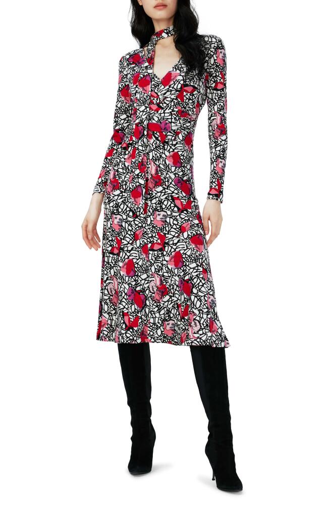 Diane von Furstenberg Marsha Tie Neck Long Sleeve Midi Dress in Signature Floral Cover