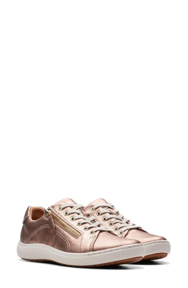 Clarks(r) Nalle Zip Sneaker in Rose Gold Leather Cover