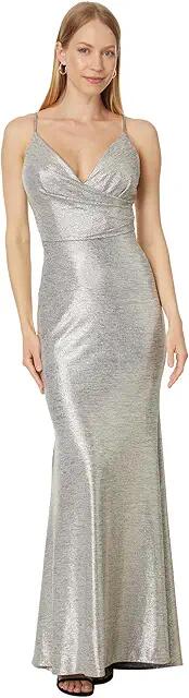 Betsy & Adam Long foil knit spaghetti strap (Gold) Women's Dress Cover