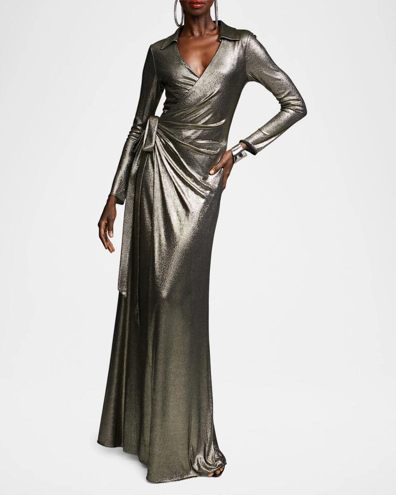 Halston Jira Metallic Jersey Wrap Gown Cover