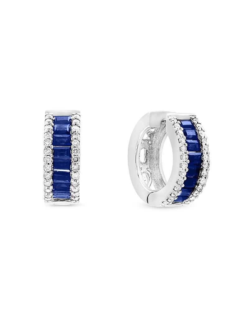 Blue Sapphire and Diamond Hoop Earrings in 14K White Gold - Exclusive Cover