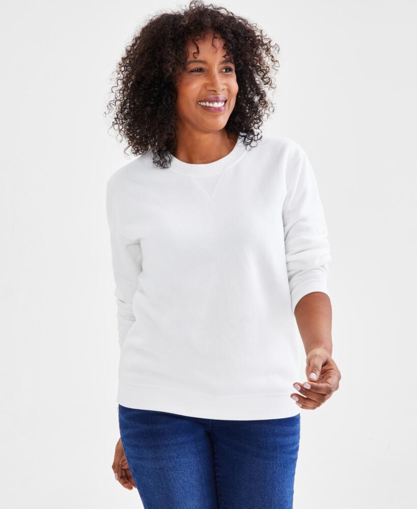 Style & Co Women's Long-Sleeve Crewneck Sweatshirt, Created for Macy's - Soft White Cover