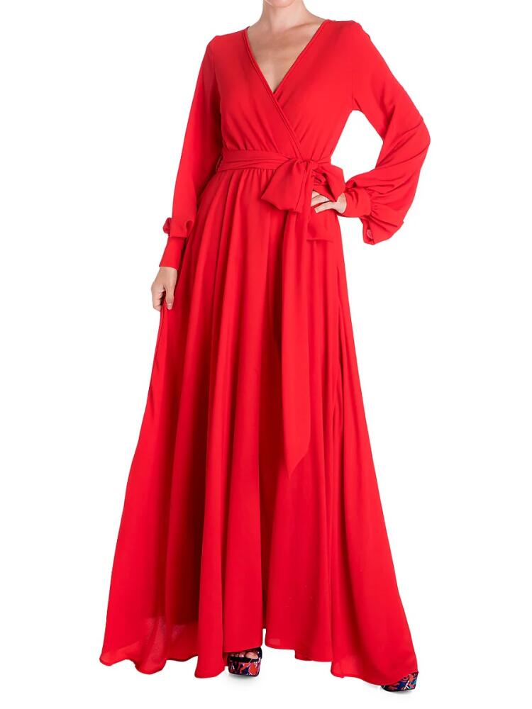 MEGHAN LA Women's LilyPad Solid-Hued Wrap Maxi Dress - Cherry Cover