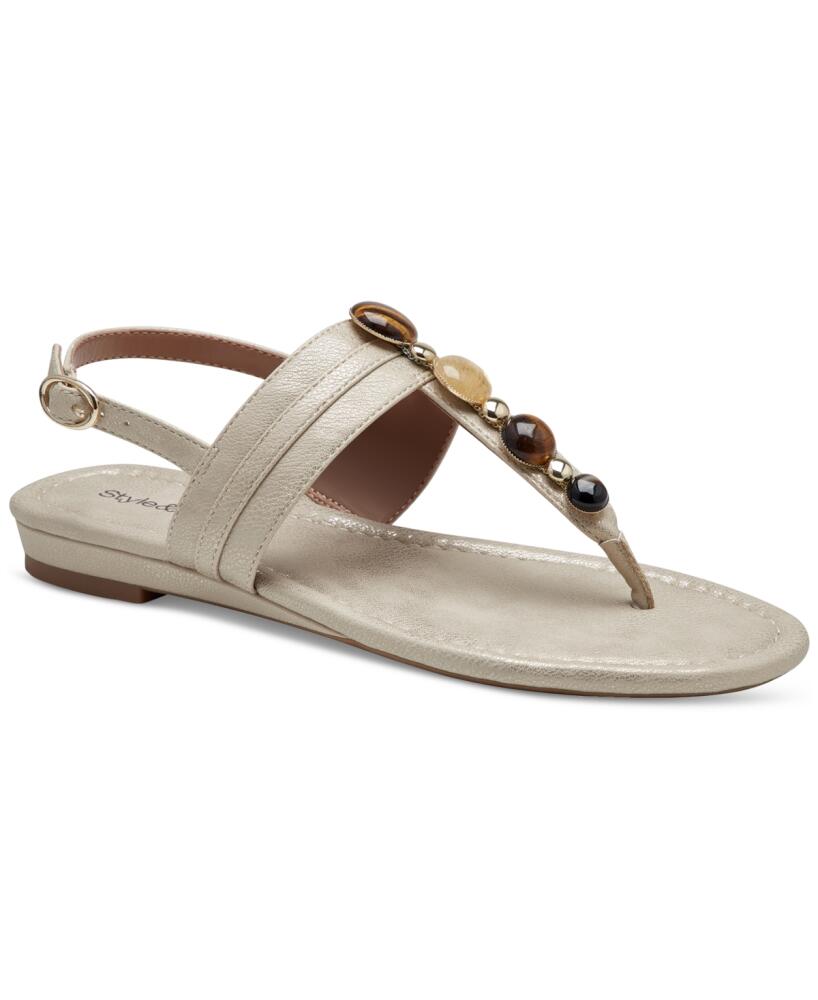 Style & Co Women's Olivah Beaded T Strap Flat Sandals, Created for Macy's - Platino Cover