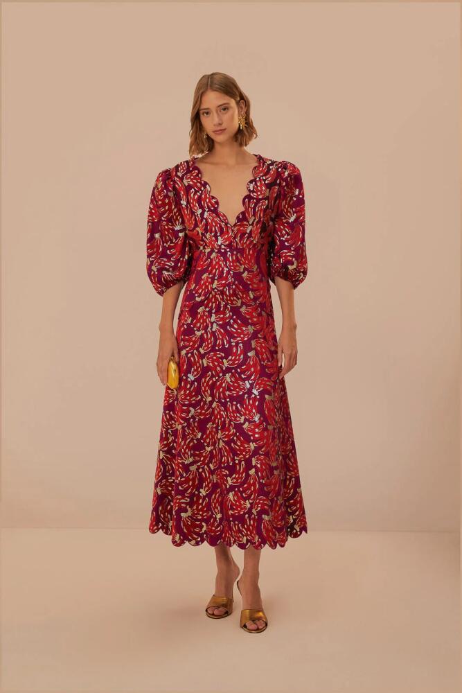 FARM Rio Burgundy Bossa Banana Jacquard Midi Dress Cover