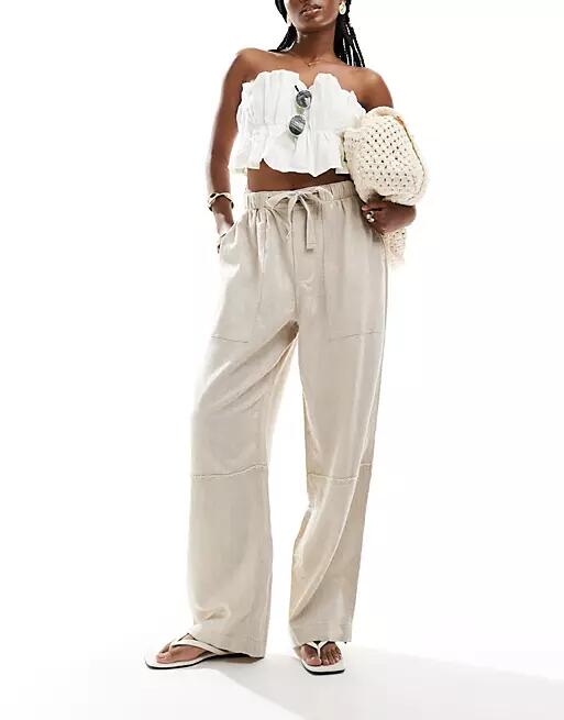 ASOS DESIGN premium cargo pants with linen in natural-Neutral Cover