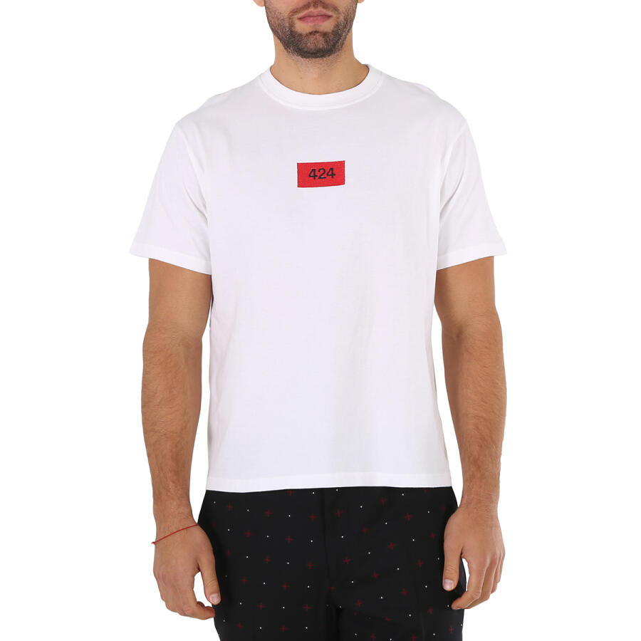 424 Mens Box Logo Short-sleeve Cotton T-shirt In White Cover