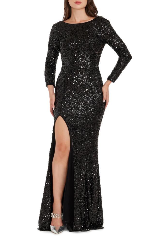 Dress the Population Janette Sequin Long Sleeve Mermaid Gown in Jet Black Cover