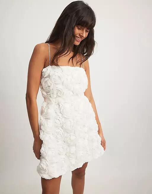 NA-KD applique flower mini dress in white Cover