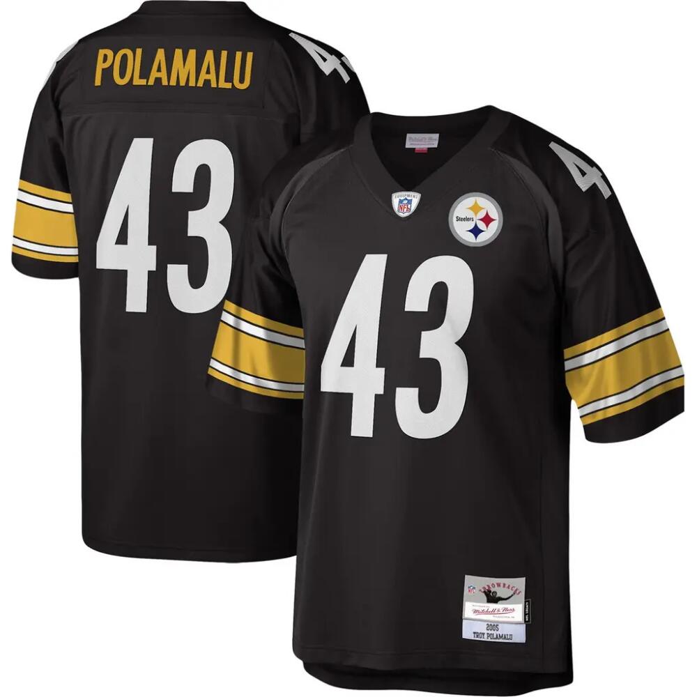 Men's Mitchell & Ness Troy Polamalu Black Pittsburgh Steelers Legacy Replica Jersey Cover