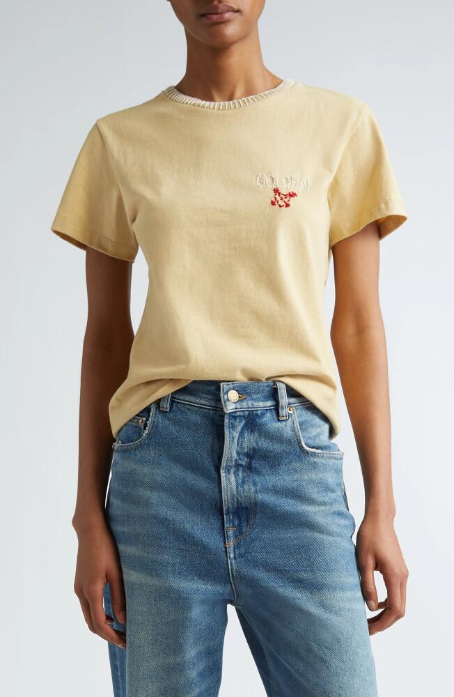 Golden Goose Slim Fit Embroidered Cotton Jersey T-Shirt in Raffia/Heritage White/red Cover