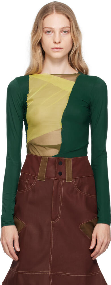 Paula Canovas Del Vas Yellow & Green Paneled Long Sleeve T-Shirt Cover