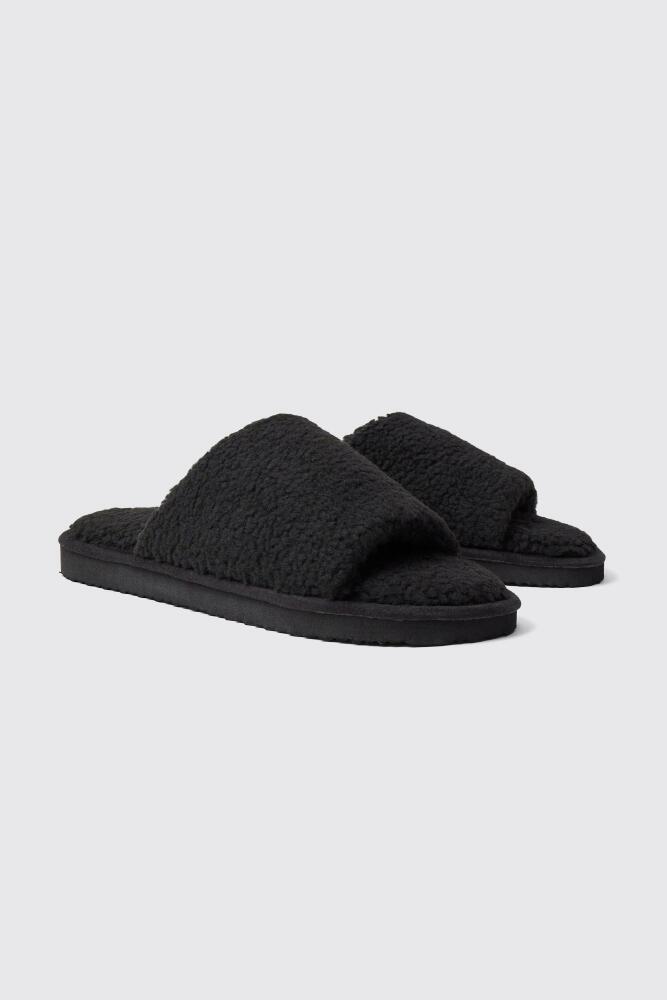 boohoo Mens Borg Open Toe Slipper - Black Cover