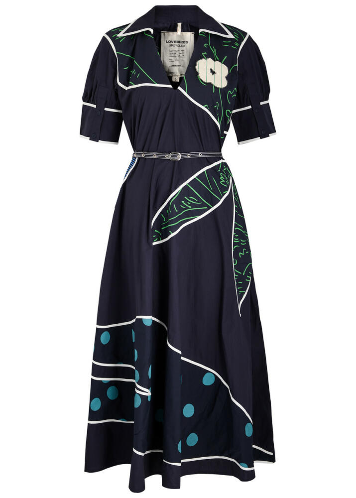 Lovebirds Printed Cotton-poplin Midi Shirt Dress - Navy Cover