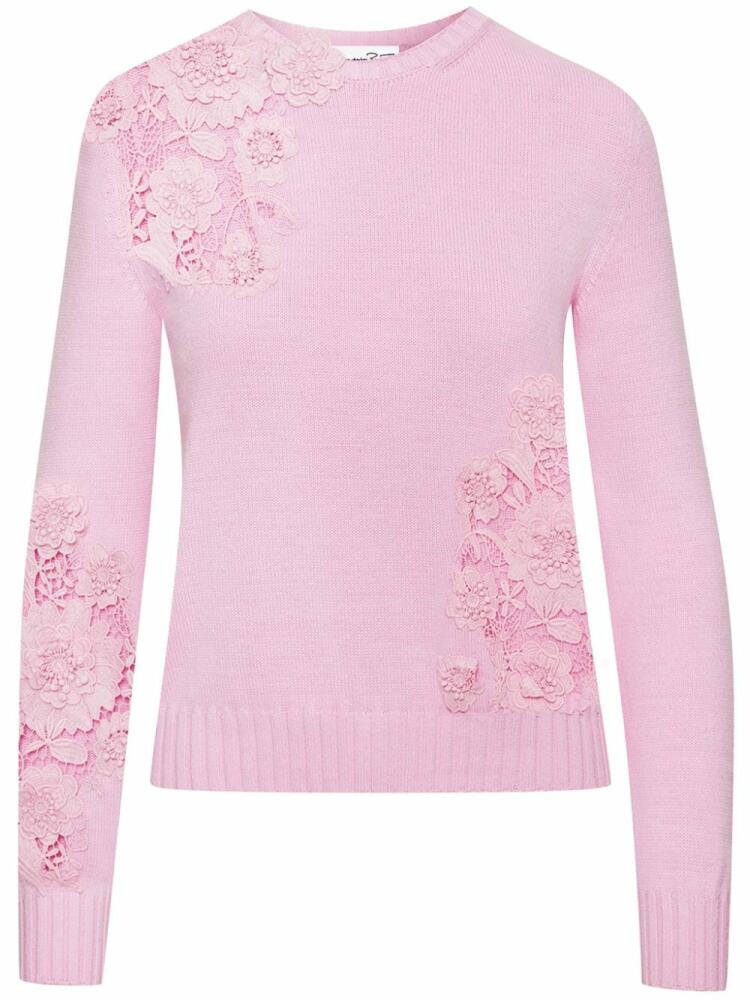 Oscar de la Renta lace-detail fine-knit jumper - Pink Cover