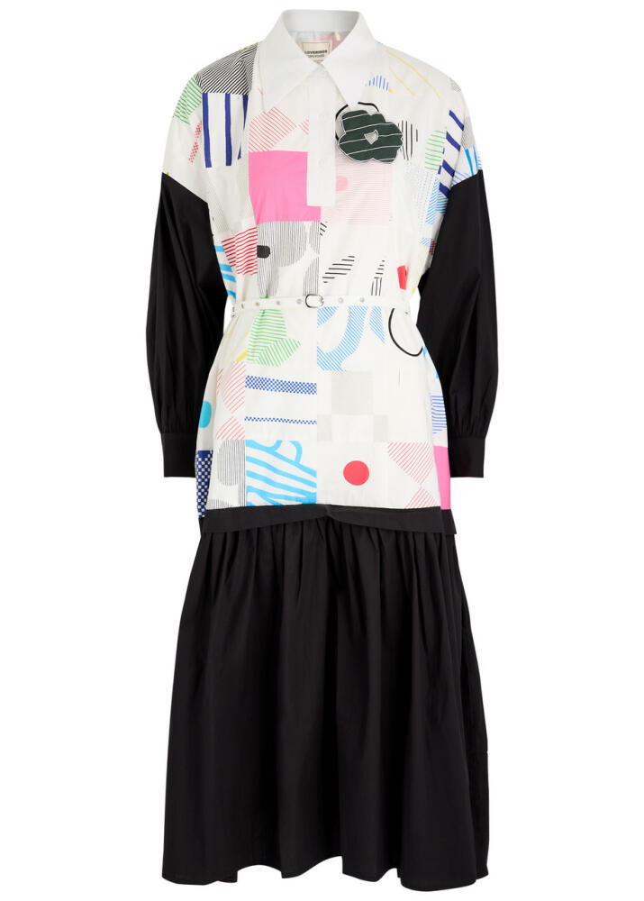 Lovebirds Printed Cotton-poplin Midi Shirt Dress - Black Cover