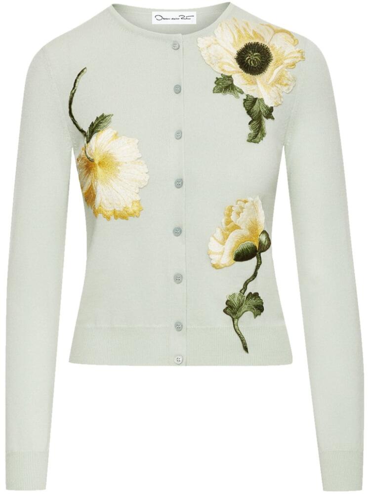 Oscar de la Renta embroidered-flower fine-knit cardigan - Green Cover