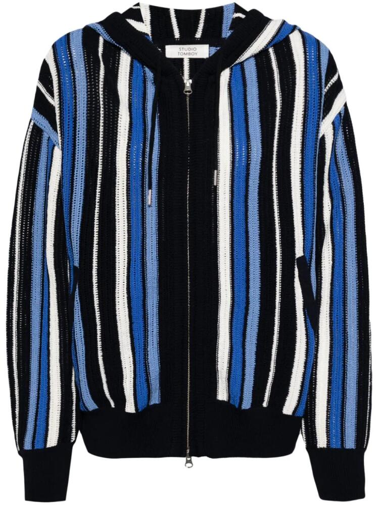 STUDIO TOMBOY striped knit cotton-blend hoodie - Blue Cover