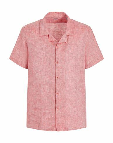 8 By Yoox Linen Camp-collar S/sleeve Shirt Man Shirt Red Linen Cover