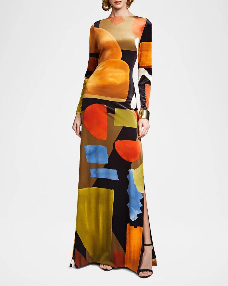 Halston Klara Geometric-Print Velvet Gown Cover