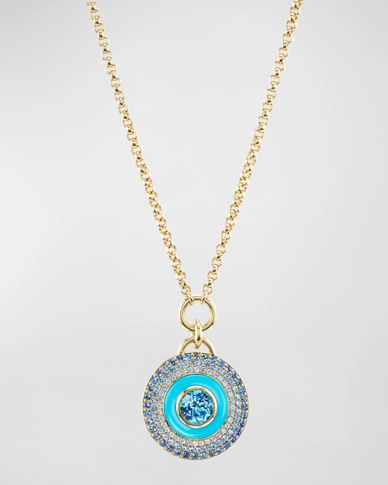 Emily P. Wheeler Water Medallion 18K White and Yellow Gold Necklace with Topaz, Sapphire and Turquoise Cover