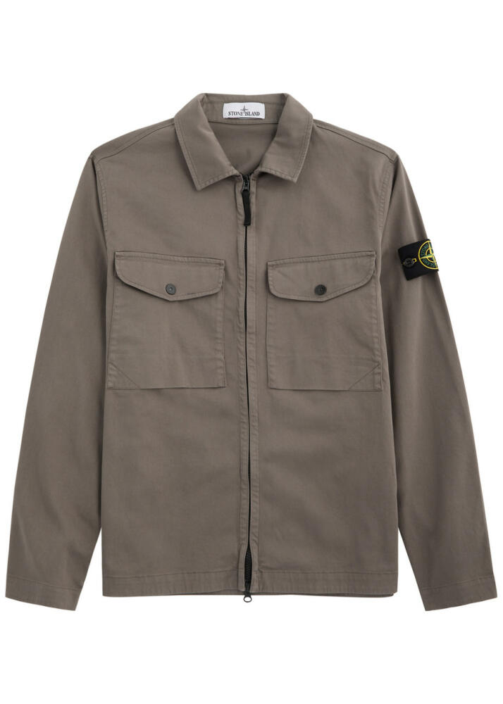 Stone Island Logo Stretch-cotton Overshirt - Brown Cover