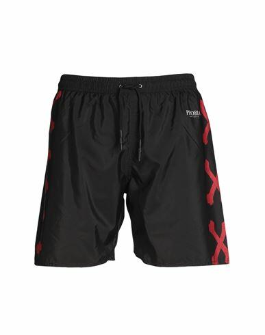 Phobia Archive Black Swimwear With Red Cross Bones Man Swim trunks Black Polyester Cover