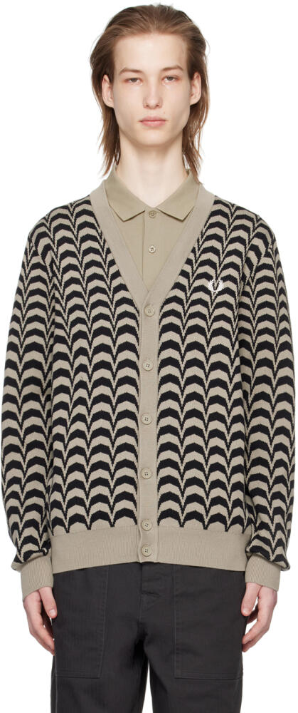 Fred Perry Taupe & Black Jacquard Cardigan Cover