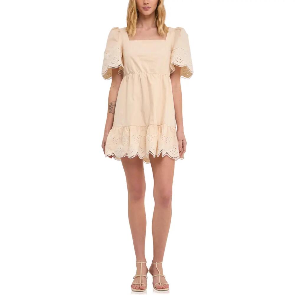 English Factory Embroidered Ruffle Square Neck Dress in Beige Cover