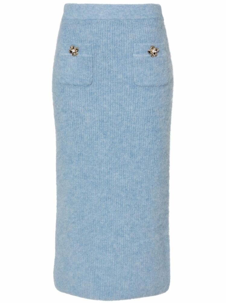 Self-Portrait fine-knit midi skirt - Blue Cover