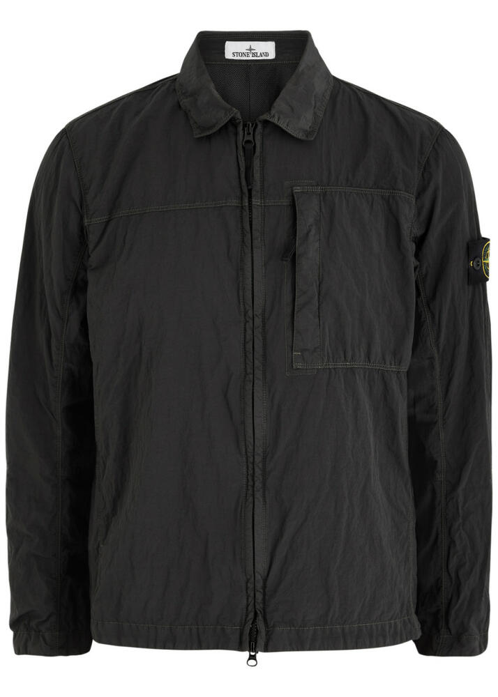 Stone Island Logo Crinkled Shell Overshirt - Grey Cover