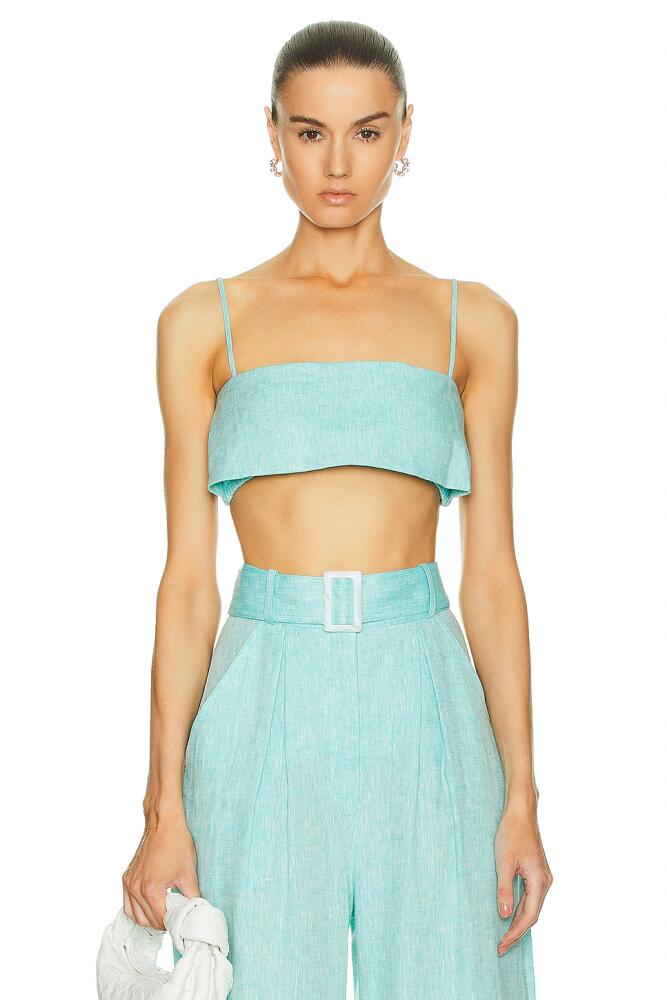 MATTHEW BRUCH Structured Bandeau Crop Top in Teal Cover