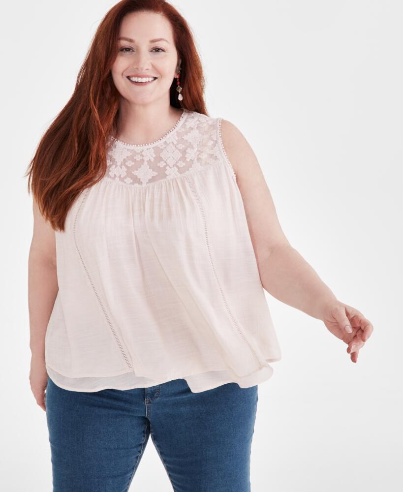 Style & Co Plus Size Sleeveless Embroidered Mesh Tank Top, Created for Macy's - Mocha Rose Cover