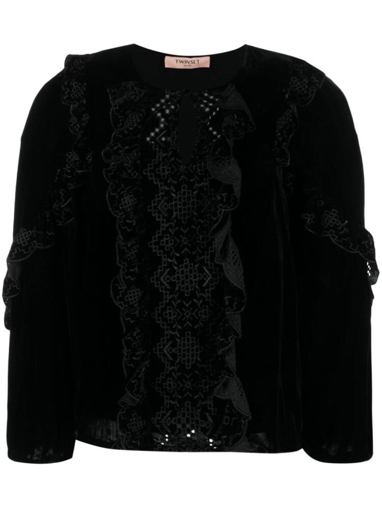 TWINSET embroidered crushed velvet blouse - Black Cover