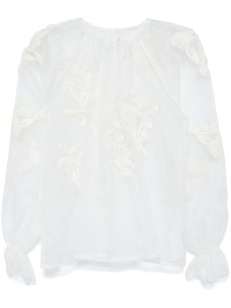 Ermanno Scervino floral-lace organza blouse - Neutrals Cover