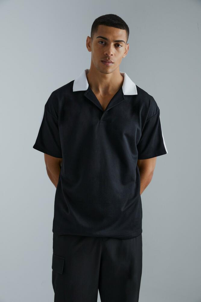 boohoo Mens Oversized Revere Taped Polo - Black Cover