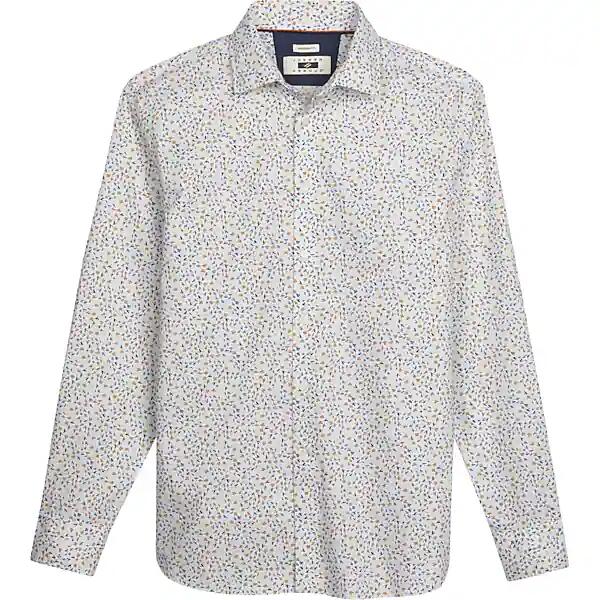 Joseph Abboud Big & Tall Men's Modern Fit Mini Leaf Sport Shirt White Cover