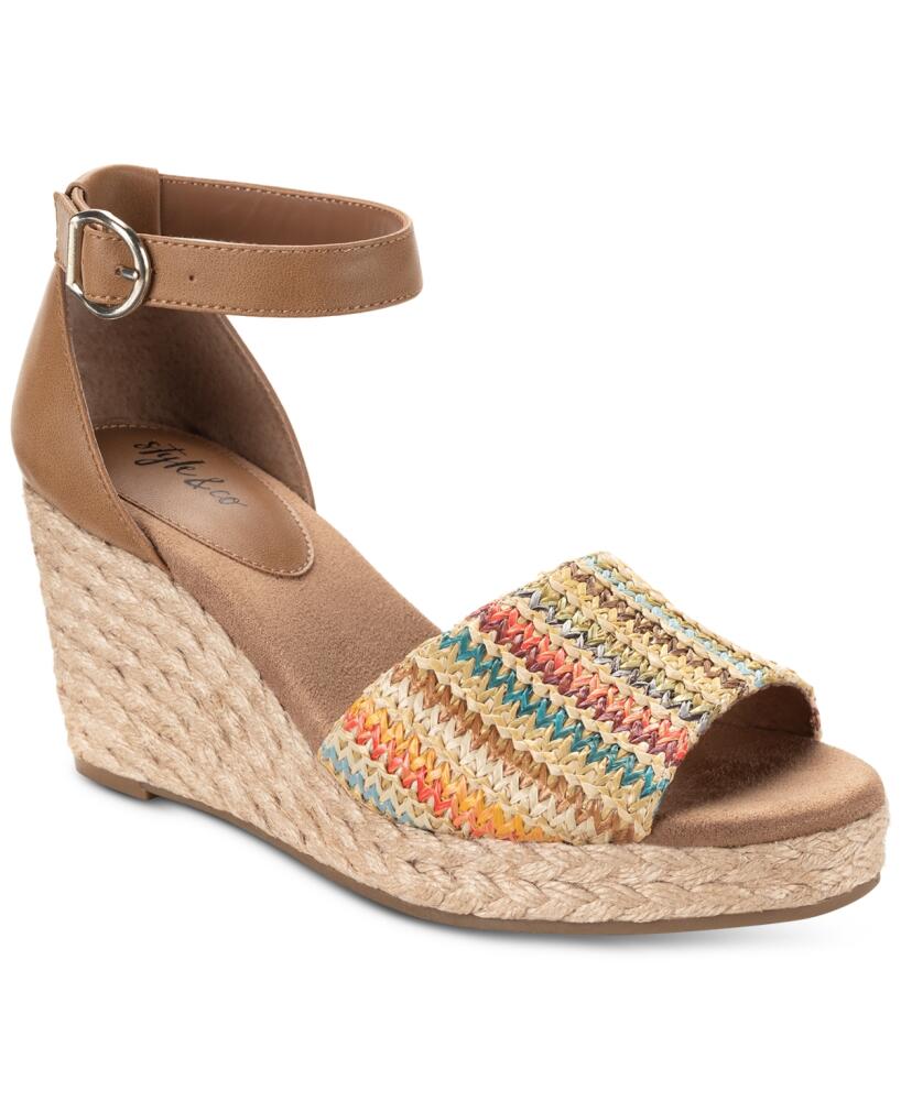 Style & Co Women's Seleeney Wedge Sandals, Created for Macy's - Rainbow Raffia Cover