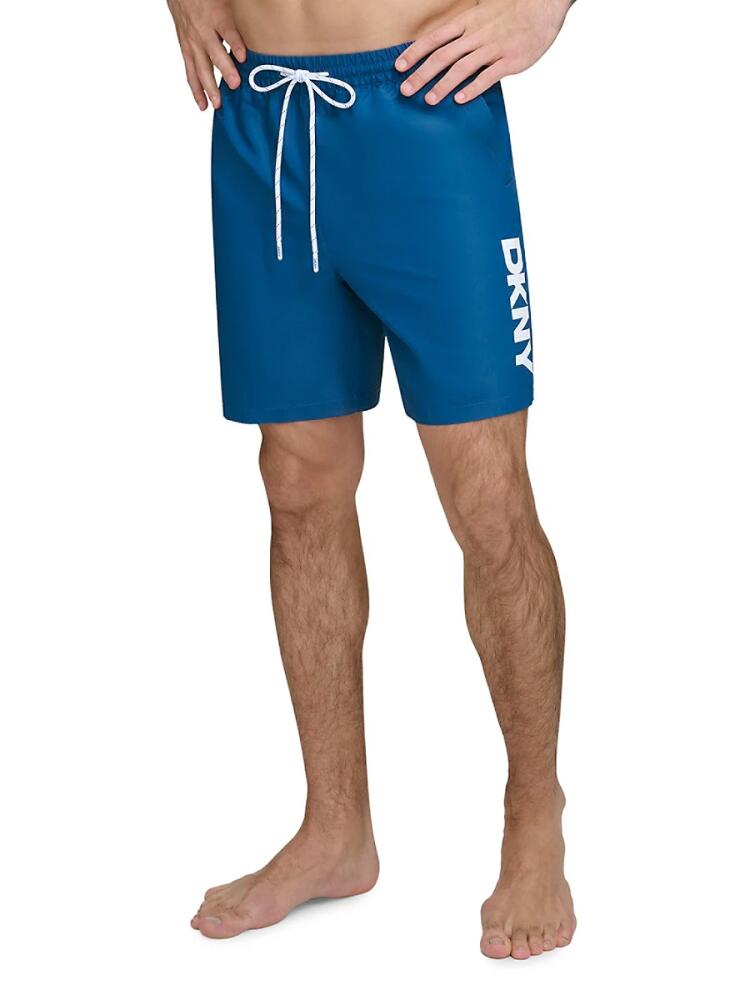 DKNY Men's Logo Standard Fit Swim Shorts - Poseidon Cover