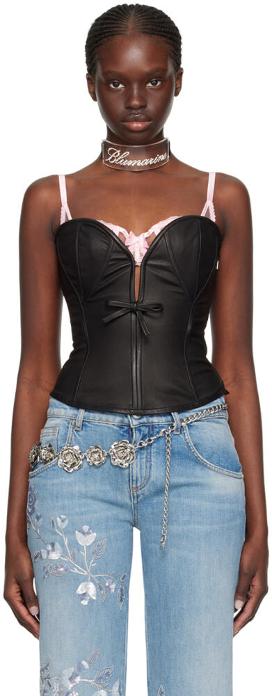 Blumarine Black Paneled Leather Tank Top Cover