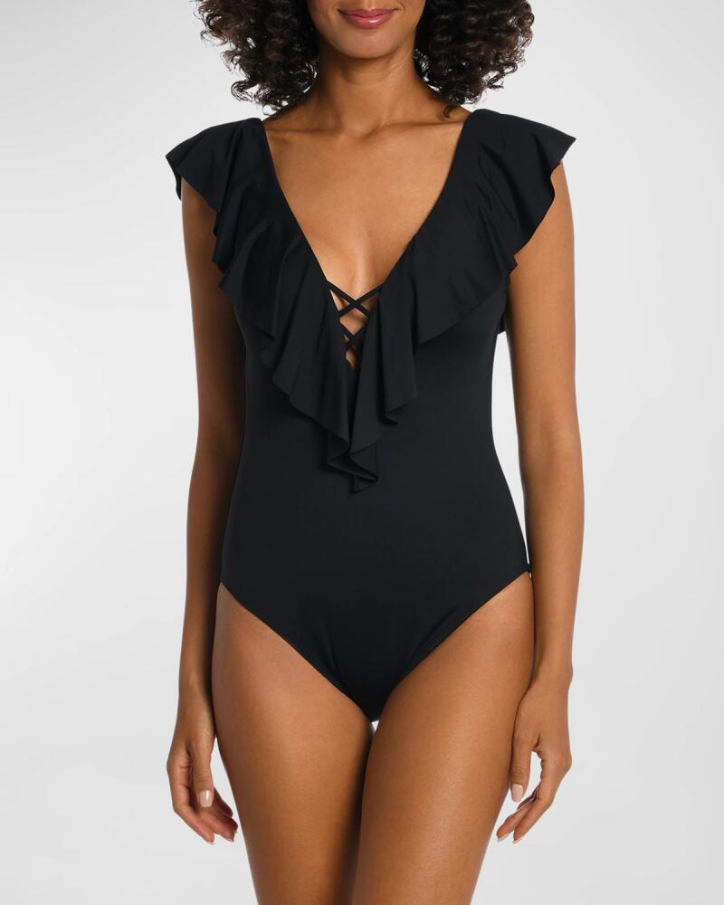 La Blanca Ruffle Plunge Mio Swimsuit Cover