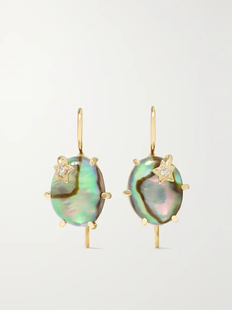 Andrea Fohrman - Mini Galaxy 14-karat Gold, Abalone And Diamond Earrings - Green Cover