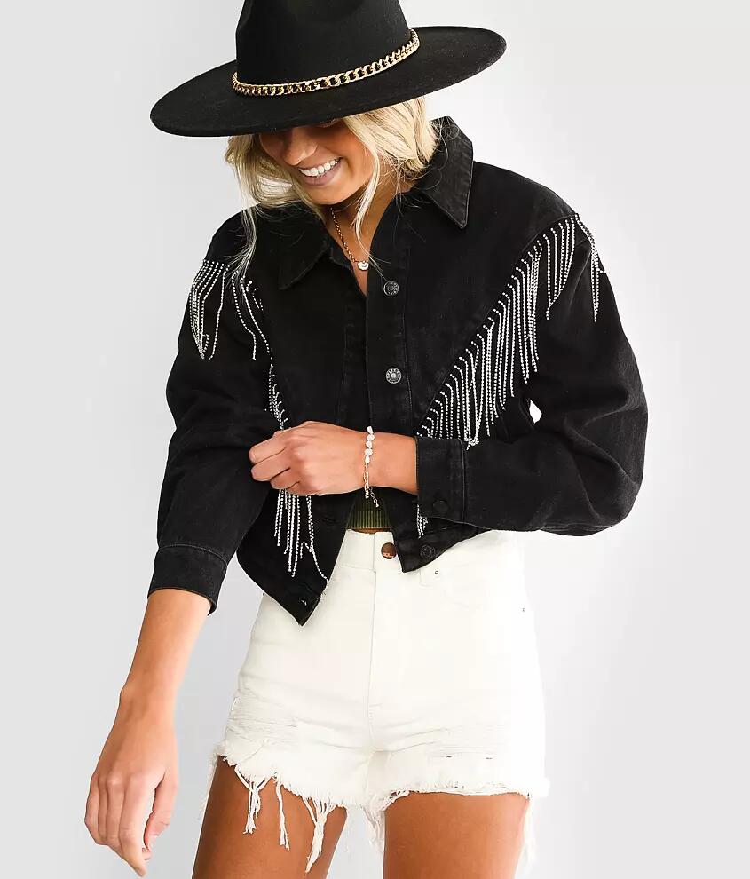 Blue B Rhinestone Fringe Denim Jacket Cover