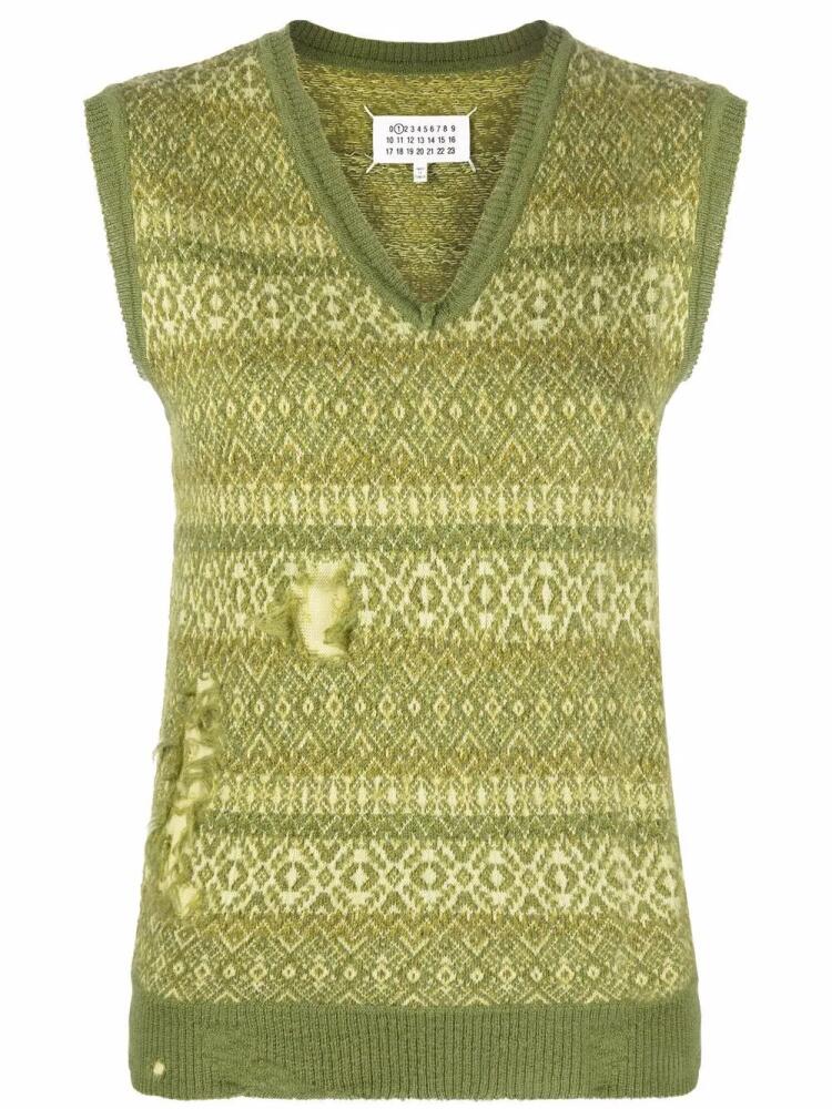 Maison Margiela Fair Isle distressed-effect knitted vest - Green Cover