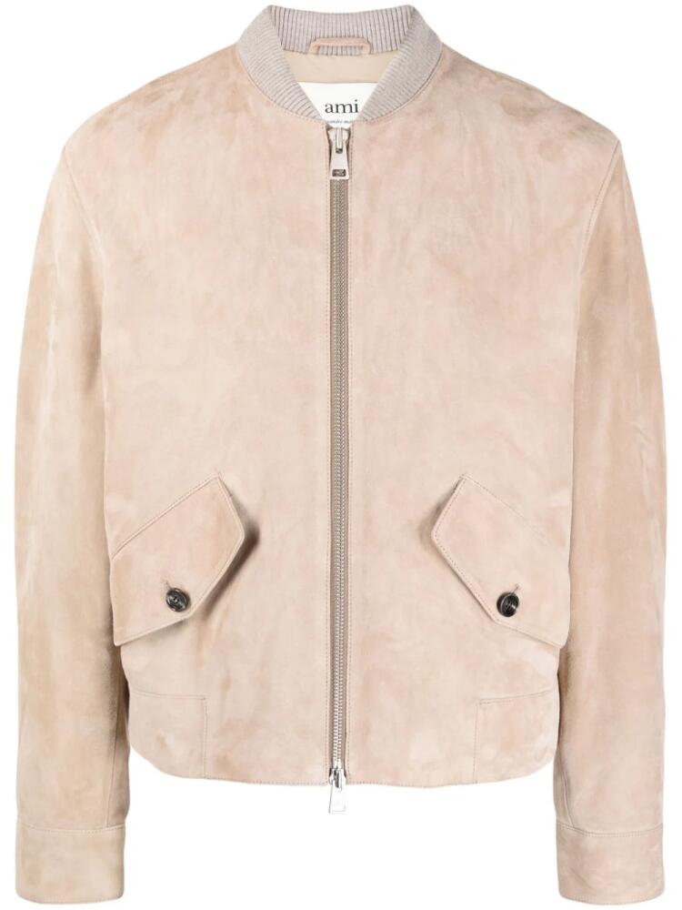 AMI Paris suede bomber jacket - Neutrals Cover