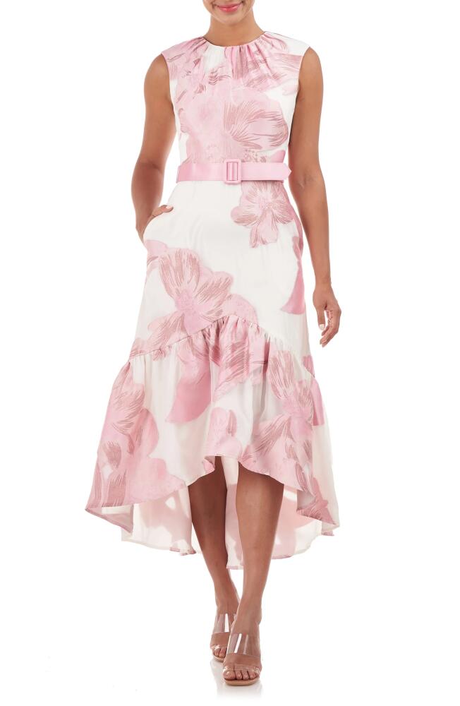 Kay Unger Beatrix Belted Floral High-Low Cocktail Dress in Pale Pink Cover