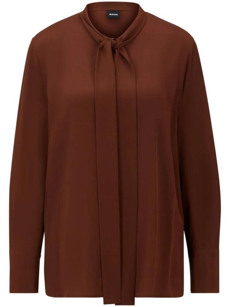 BOSS pussy-bow silk blouse - Brown Cover